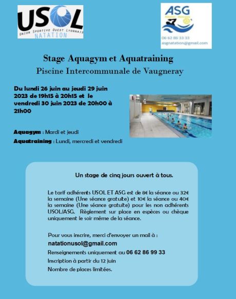 Stage Aquagym Aquatraining juin 2023