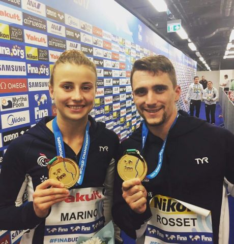 MATHIEU et LAURA viennent d'être sacrés champions du monde du plongeon en team event à Budapest 18 juillet 2017